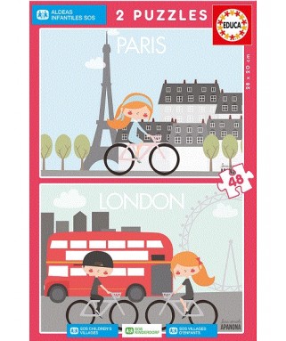 17726 - Puzzle París y Londres, Sos Aldeas Infantiles, 2 x 48 Piezas, Educa