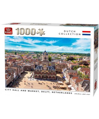 55869 - Puzzle Ayuntamiento y mercado Delft, Países Bajos, 1000 piezas, King International